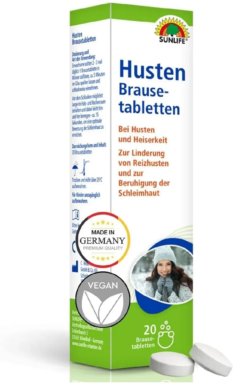 Sunlife Brausetabletten 20 Stück zur Linderung von Reizhusten und beruhigung der Schleimhaut