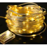 2M Akku Lichterkette Warmweiß PVC IP65 Wasserdicht LED Lichterketten Innen Garten Party Weihnachten Beleuchtung Deko, Dauerlichtmodus - Gelb