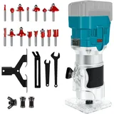 Akku kantenfräser Kompatibel mit Makita 18V Akku, 800W Bürstenloser Oberfräse mit 6 Geschwindigkeit, 15pcs Fräser Bits, gerade Führung und 3 Spannzangen, Akku Holztrimmer (nur Werkzeuge)