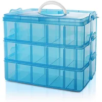 Belle Vous 3-stöckige Aufbewahrungsbox Plastik Stapelbar Blau - Sortierkasten