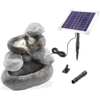 esotec Solar Felsenbrunnen, LiFePo4 Akku, LED, Geschenk Gartenliebhaber, Kaskadenbrunnen, freistehender Springbrunnen, Gartenbrunnen Wasserspiel, Katzenbrunnen, Zierbrunnen, grau, H24cm, außen, 101323