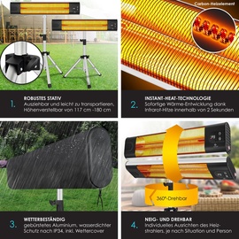 KESSER KESSER® Infrarotstrahler Heizstrahler Wärmestrahler inkl. Schutzhülle Terrassenstrahler höhenverstellbar Teleskopstativ Wickeltischstrahler Terrassenheizer Quarzstrahler 2500W mit Fernbedienung