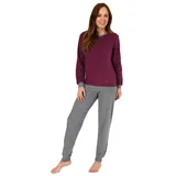 RELAX by Normann Damen Langarm Frottee Pyjama Schlafanzug mit Bündchen und Zierspruch und Herzmotiv, Farbe:Beere, Größe2:40/42 - 40