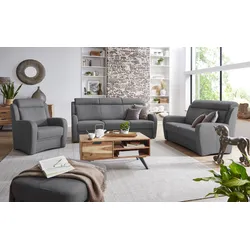 Polstergarnitur VILLA BECK "Varese", grau (09 anthrazit), Microfaser, Kopfteilverstellung, Sitzmöbel-Sets, Kopfteilverstellung, Set aus 3-Sitzer und 2x Sessel, in Sitzhöhe 49