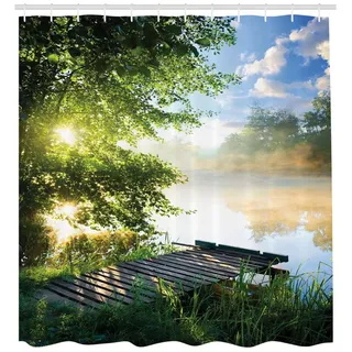 ABAKUHAUS Duschvorhang Fischen-Pier am Fluss 175 x 200 cm blau/grün