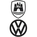 BRISA VW Collection - Volkswagen Rubber Magnet - Front, Kühlschrankmagnet, Magnete für Kühlschrank, Magnettafel, Whiteboard, Pinnwand (2er Set, VW Logo & Wolfsburg Wappen)