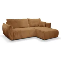 GOLDSTOFF Ecksofa L-Form | Modernes Schlafsofa mit Schlaffunktion & Bettkasten | Eleganter Cord-Bezug in 10 Farben | Komfortables Eckschlafsofa - Beige/Grau