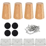 Drenky 4 Stück Möbelfüße Holz Rund Tischbeine, Bettfüße 8 cm, Schreibtischfuß Walnuss-Finish mit Befestigungsbeschlägen für Sessel, Nachttische, Schränke, Kommoden