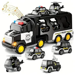 Gontence Spielzeug-Auto Spielzeug Feuerwehrauto, Stadttechnik-Auto, Polizeiauto-Set schwarz