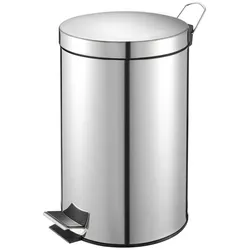 PROREGAL Runder Tretabfallsammler mit herausnehmbaren Kunststoff-Inneneimer | 12 Liter, HxBxT 40x29,5x25,5cm | Silber