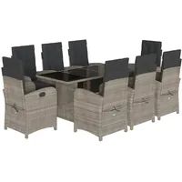 VidaXL 9-tlg. Garten-Essgruppe mit Kissen Hellgrau Poly Rattan