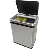 well home mobiliario & decoración WELL HOME Intelligenter Mülleimer ohne Füße für Recycling, mit automatischer Öffnung und manuellem Kontakt, 15 l + 15 l, 35,5 x 26 x 60 cm, Grau