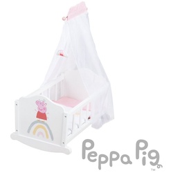 roba® Puppenwiege Peppa Pig, Puppenbett mit Kissen, Decke & Himmel, Puppenmöbel weiß / rosa lackiert aus Holz weiß