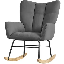 ML-Design Schaukelsessel Dunkelgrau, – Frottee-Optik | gepolstert, Holzkufen, Relaxsessel mit Armlehnen, Ohrensessel