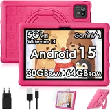 ZENTALITY Kinder Tablet 10 Zoll Android 15 mit 30GB RAM + 64GB ROM(2TB), 5G WLAN 6, Widevine L1, Elterliche Kontrolle, 8-Core, 8000 mAh, Kids Tablet mit Kinder Hülle Eva + 360° Drehbarer Ständer, Rot