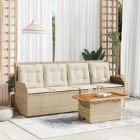 vidaXL 3-tlg. Garten-Lounge-Set mit Kissen Beige Poly Rattan - Beige