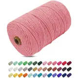 Makramee Garn Fleisch Rosa, Uiopa Makramee Garn 3mm x 200m Farbig Baumwollkordel Baumwollseil Geflochten Baumwollgarn Baumwollschnur, Makramee-Garn für Wandbehang, Hängepflanze, DIY Boho Deko