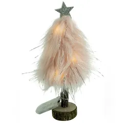MARELIDA LED Dekobaum PLÜSCH mit Sternspitze Plüschfell leuchtend H: 19,5cm Batterie rosa