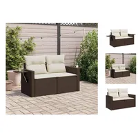 vidaXL Gartenbank Gartensofa mit Kissen 2-Sitzer Braun Polyrattan Klappbarer Tisch Außen braun