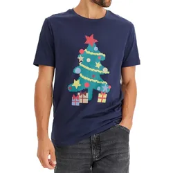 Herren T-Shirt mit weihnachtlichem Motiv Baumwoll-Shirt Sommer-Shirt Kurzarm-Shirt 951021 Dunkelblau - 64