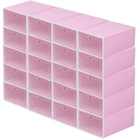 UESUENYENS Schuhkarton 20 Stück Transparent Schuhboxen-Schuhbox stapelbar Kunststoffschuhkarton Stapelbarer Schuhaufbewahrung Schuhbox mit Deckel 33 * 23 * 14 cm (Pink)