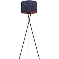 GLOBO Stehlampe, Metall Schwarz, Textil Blau, Dreibein, D 62cm