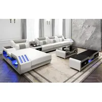Xlmoebel Ecksofa Ledercouch mit LED-Beleuchtung, Designer-Ecksofa, Polstereckgarnitur, Hergestellt in Europa weiß