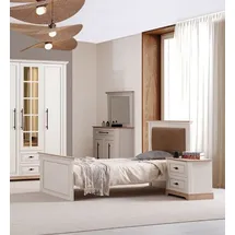 JVmoebel Weiße Schlafzimmergarnitur Edles Einzelbett Holzschrank Schminktisch,