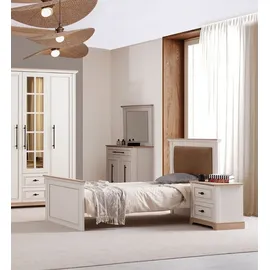 JVmoebel Weiße Schlafzimmergarnitur Edles Einzelbett Holzschrank Schminktisch,