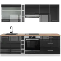 Vicco Küchenzeile Anthrazit Hochglanz/Weiß 235 cm, AP Eiche