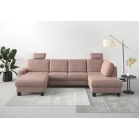 Wohnlandschaft HOME AFFAIRE "Summer U-Form", rosa (altrosa), B:314cm H:91cm T:170cm, 95% Polyester, 5% Polyamid, Sofas, Wohnlandschaft, mit oder ohne Bettfunktion und Bettkasten, wengefarbene Holzfüße