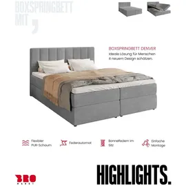 bromarkt Boxspringbett mit 2 Bettkasten, Bonell-Matratze, Polsterbett, Bett Hellgrau, Textil, H3, Höhe ca. 18 cm, 180x200 cm, Schlafzimmer, Betten, Boxspringbetten