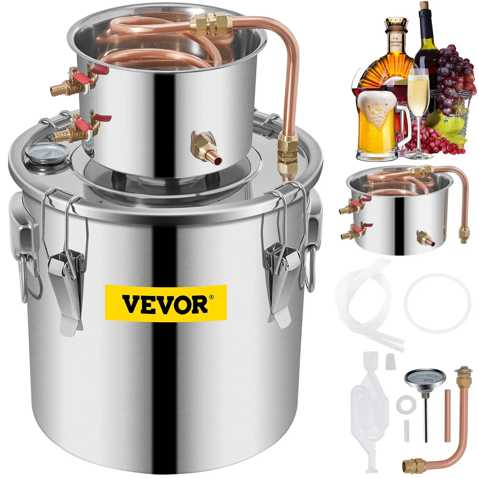 VEVOR Destilliergerät 11,36 L Wasserdestillierer Wasserdispenser Edelstahl Destillateur Wasser Destillertes Wasser Maschine