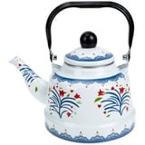 Cabilock Emaille Wasserkocher 1.7L Vintage Kaffeekanne Retro Kanne Induktion Teekocher Blumen Wasserkessel Wasserkanne Teekessel Tea Pot Chinesische Kessel für Gas E Herd Gasherd