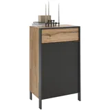 Valdera Schuhschrank, Graphit, Eiche, Holz, Metall, Glas, Wildeiche, massiv, 3 Fächer, 1 Schublade(n) Schubladen, 65x110.8x44.3 cm, Goldenes M, Made in Germany, Dgm, DGM-Klimapakt, DGM-Emissionslabel, Typenauswahl, Beimöbel erhältlich, stehend, Garderobe, Schuhaufbewahrung, Schuhschränke