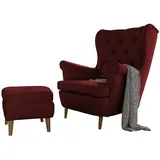 GREKPOL Ohrensessel Relaxliege Fernsehsessel Liegesessel Relaxsessel gepolstert Scandi (10 Knöpfe, Falcone Red)