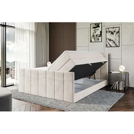altdecor Boxspringbett mit Matratze, Topper, Polsterbett mit, Bettkasten MOETI-Z KING | Beige Casablanca | 140x200 cm, Schlafzimmer, Betten, Boxspringbetten