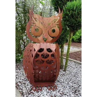 Eule Kautz Eisen Edelrost Rost Gartenskulptur Gartendeko Windlicht 3 D 62cm Neu