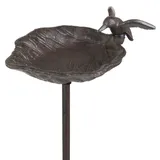 Moritz Vogeltränke Gusseisen 99 cm Gartenstecker mit Erdspieß antik braun Schale Blattform Kolibri Vogelbad Garten Beet wetterfest Deko