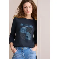 Langarmshirt, mit Schimmer-Print, Gr. XL (44), universal blue, , 13898437-XL