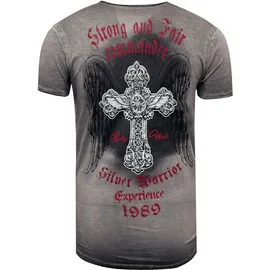 RUSTY NEAL T-Shirt RUSTY NEAL, Herren, Gr. M, grau (anthrazit), 100% Baumwolle, bedruckt, meliert, Rundhals, Shirts T-Shirt, mit modischer Knopfleiste
