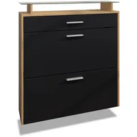 Vladon Schuhschrank, Schwarz, Holzwerkstoff, 89x95.5x23 cm, Garderobe, Schuhaufbewahrung, Schuhschränke