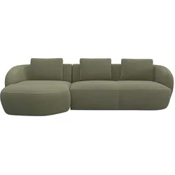 Wohnlandschaft FLEXLUX "Torino, rund, L-Form, Sofa-Ecke mit Recamiere, Longchair-Sofa", grün (moss), B:276cm H:85cm T:146cm, Sofas, Modernes, organisches Sofa-Design, Kaltschaum, Wellenunterfederung
