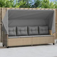 Tidyard Gartenlounge Rattan, Balkon Lounge Klein, Sonnenliege, Gartensofa mit Dach, Outdoor Sofa, Balkonmöbel, Garten Loungemöbel Set, Kissen