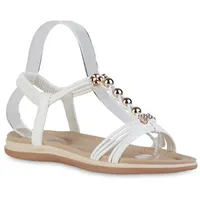 VAN HILL Damen Sandalen Riemchensandalen Schuhe Flache Zierperlen Sommersandalen