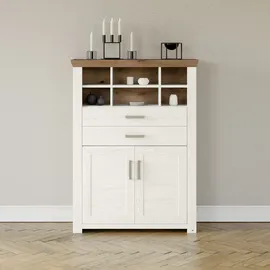 Set One by Musterring Highboard "York", weiß (weiß, eiche), B:105cm H:143cm T:42cm, MDF, SET ONE BY MUSTERRING, Sideboards, Highboard, Typ 16, mit Holztüren und Schubkasten, Beleuchtung optional, B 105 cm