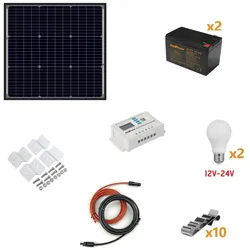 Alcapower 50-W-Photovoltaik-Insel-Kit – Kit mit Solarpanel, Laderegler, Glühbirnen und Installationszubehör