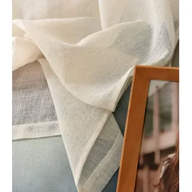 Woltu Gardinen transparent mit Schlaufen Leinen Optik, Schlaufenschal Leinenvorhang im Landhausstil Stores Voile Fensterschal für Wohnzimmer Kinderzimmer Schlafzimmer, 140x245 cm Creme (1 Stück)