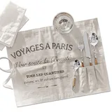 Loberon Platzset 2er Set Voyage, mit französischem Vintage-Print, aufgenähte Compartiments für Besteck, Tischdeko, Tischset, Tischwäsche, Baumwolle, Creme
