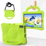 Kinder-Schutzhülle, kompatibel mit Lenovo Tab M10 Plus 10,3 Zoll/Tab K10 TB-X606F/TB-X606X/TB-X6C6F/TB-X6C6X, leichte, stoßfeste Schutzhülle, Griff mit Schultergurt (Gelb-Grün)
